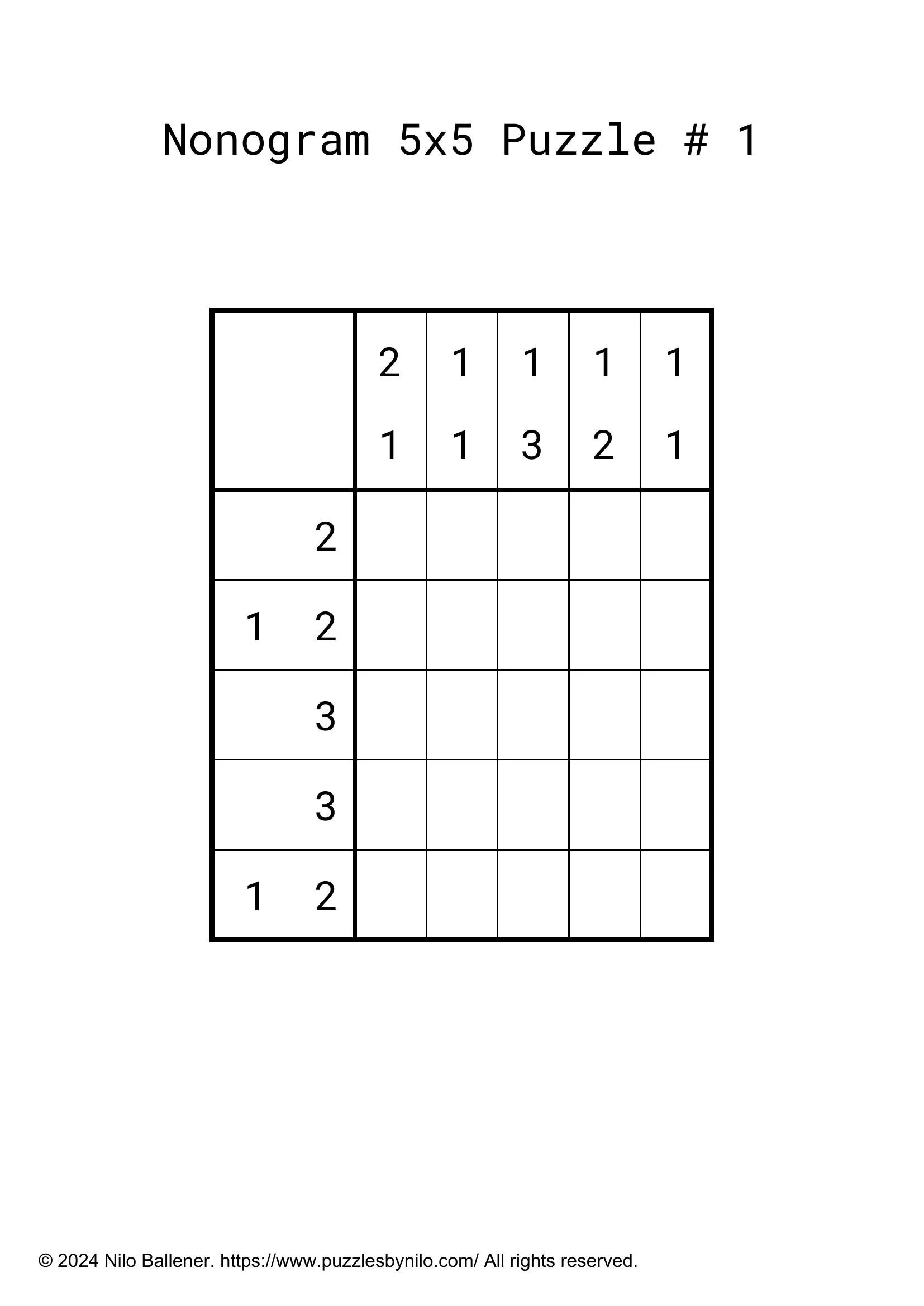 free downloadable nonogram puzzle easy # 1 — puzzlesnilo